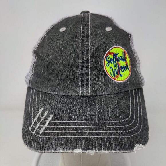 Softball Mom Strapback Mesh Back Trucker Hat Gray OSFA Colorblock HG - Picture 2 of 7